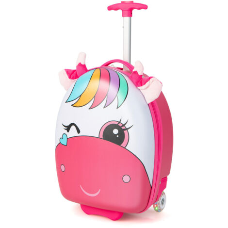 Kids Rolling Luggage Children Hard Cabin Shell Carry On Suitcase Flashing Wheels