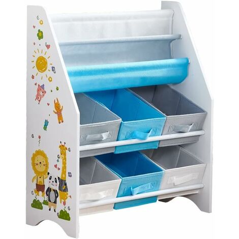 Kids Room Toys Organizer Unit, Toy Storage Unit with Storage Bins, also as Children Bookcase (6 Bins + 1 Shelf)