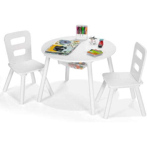 Kids Round Table and Chair Set 3 Pcs Children Wooden Activity Table Furniture