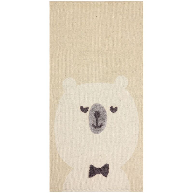 Beliani - Kids Rug Cotton Animal Bear Motif Print 80 X 150 Cm Handwoven Beige Simau