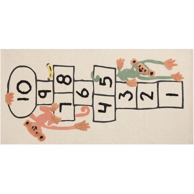 Kids Rug Cotton Hopscotch Monkey Motif Print 80 x 150 cm Handwoven Multicolour Katiet - Multicolour
