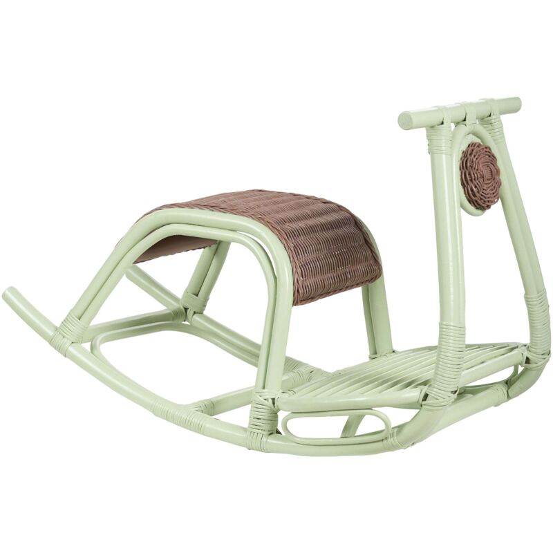 Beliani - Kids Size Rocking Chair Boho Rustic Style Rattan Light Green For Children Indoor For Patio Aspria