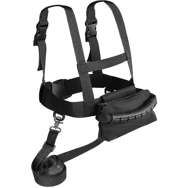 Kids ski and snowboard training harness with detachable leash, metal connecting ring, easy lift handle.