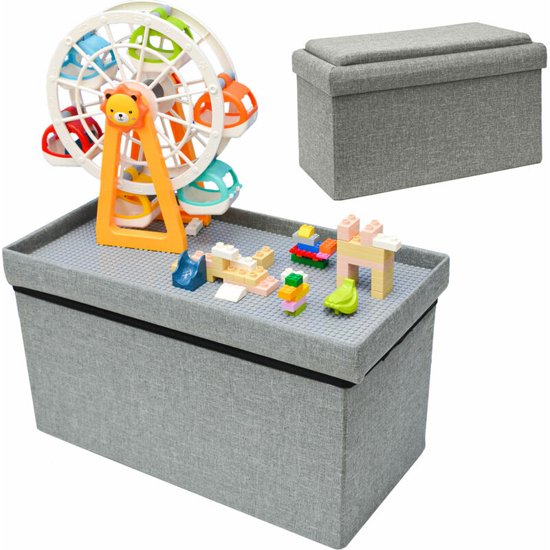 Kids Storage Box with Building Block Board - 53x27x30 Bench - Brick Plate Table - grau