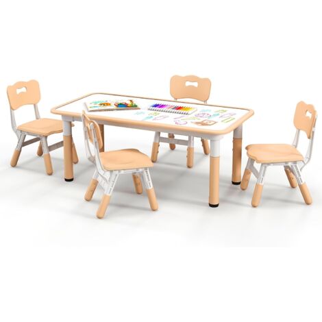 Kids Table and 4 Chairs Set Height Adjustable Toddler Desk and Chairs Set with Graffiti Desktop