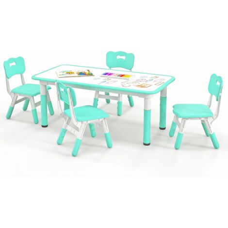 Kids Table and 4 Chairs Set Height Adjustable Toddler Desk and Chairs Set with Graffiti Desktop