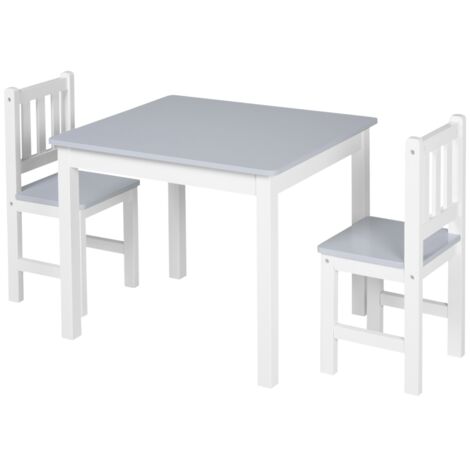 Kids Table and Chair Set 3 Pieces Toddler Preschoolers Desk with 2 Chairs for Indoor Study Rest Snack Time Grey