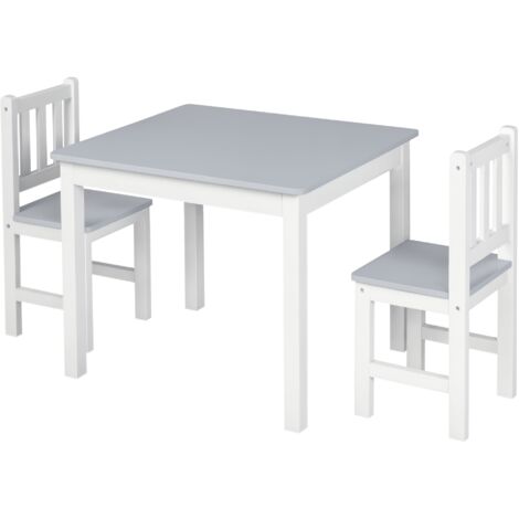 Kids Table and Chair Set 3 Pieces Toddler Preschoolers Desk with 2 Chairs for Indoor Study Rest Snack Time Grey