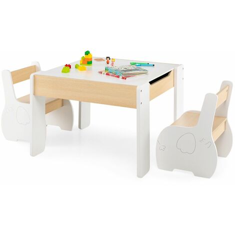 Kids Table and Chair Set Children Activity Desk 2 Chairs Reversible Blackborad