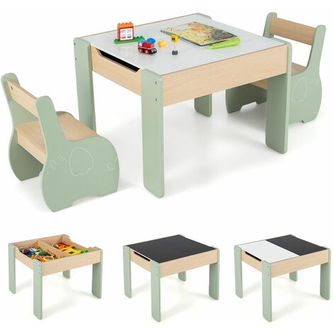 Kids Table and Chair Set Children Activity Desk 2 Chairs Reversible Blackborad