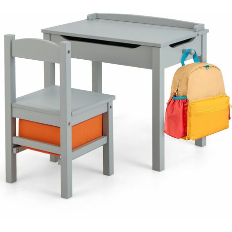 Kids Table and Chair Set Children Wooden Activity Table Set w/ Drawer & Flip Top