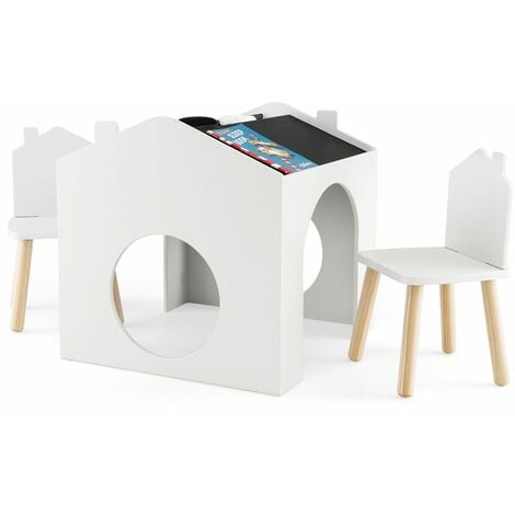 Kids Table and Chair Set Children Wooden Children Activity Desk W/ Chalkboards