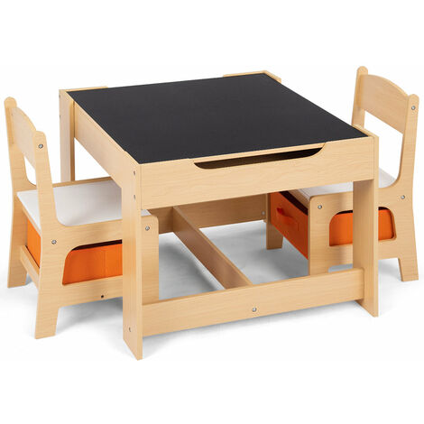 Kids Table Chairs Set Double Side Tabletop Desk Wood