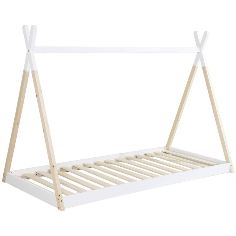 Sweeek Kid's Teepee Bed 90 X 190cm Natural Pine Slatted Base Included, Tobias, White, 196x100x136.5 Cm