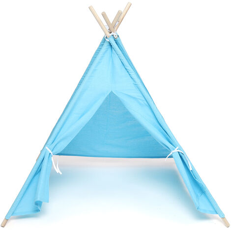 Kids Teepee Indian Play Tent Indoor Outdoor Children Wigwam Playhouse Canvas (blue 110x110x135cm)
