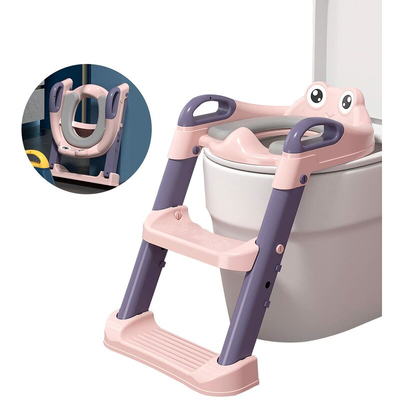 Tumalagia - Kids Toilet Seat with Ladder, Non-Slip Foldable and Adjustable Kids Toilet Seat, Baby Toilet Seat with Backrest, Grip Pad for 1-7 Years