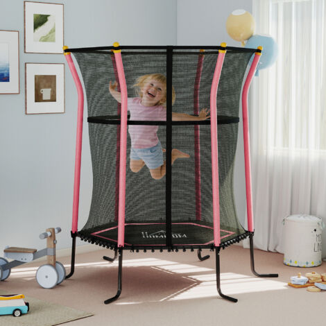Kids Trampoline Mini Bouncer with Enclosure Safety Net For Ages 3-10 Years - Pink