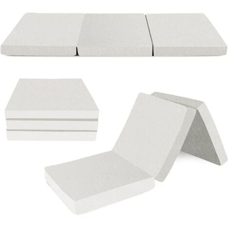 Kids Tri-Folding Futon Mattress, Faux Leather Guest Z bed, Travel Bed Mattress - White