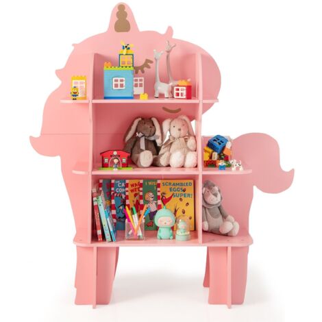 Kids Unicorn Bookcase 3-Tier Toy Storage Organizer Wooden Bookshelf