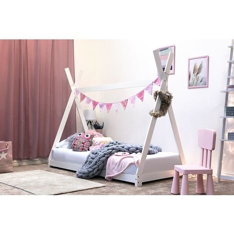 CRAZYPRICEBEDS Kids White Wooden Teepee Tent Bed Frame Single 3ft