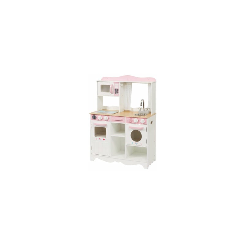 Kids Wooden Country Play Kitchen with Accessories - White and Pink