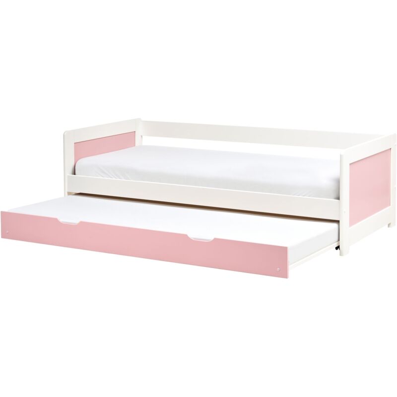 Beliani Kids Wooden Eu Single Trundle Bed Frame Slide Out Extra Bed Pine Wood Pink Gravelines