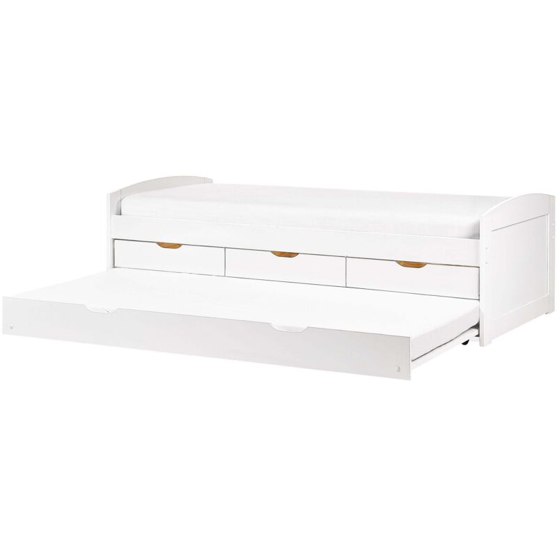 Beliani Trundle Bed Pine Wood Petiville 90 X 200 Cm (eu Single) White