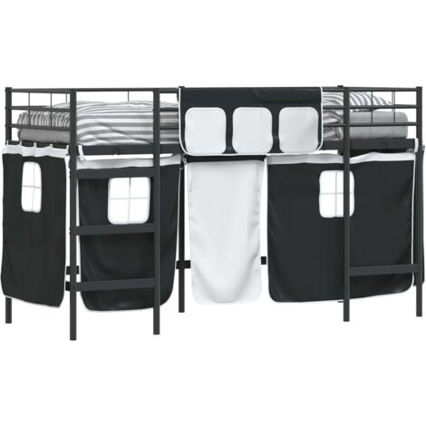 Kids'Loft Bed Frame with Curtains Black 90 x 190 cm vidaXL