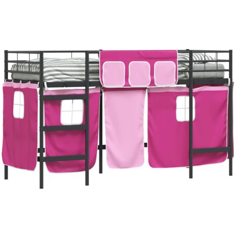 Kids'Loft Bed Frame with Curtains Black and Pink 100 x 190 cm vidaXL