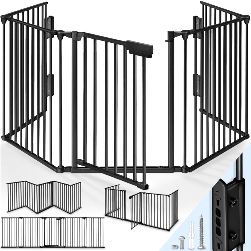 Kiduku - Barrière de sécurité enfant - grande version 300 cm Grille de protection métal - pliable avec porte inclus 5 éléments - Pré-assemblé