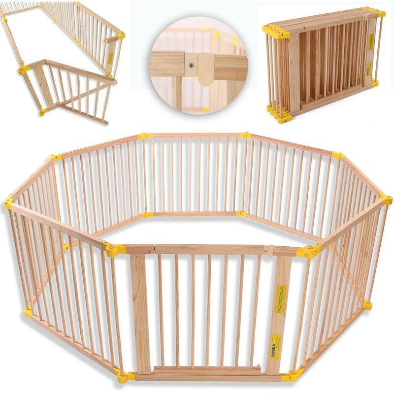 Barrière de sécurité Parc bébé xxl 7,2 mètres, pliant, porte inclus, à 8 pièces, forme individuelle selon votre choix - Kiduku
