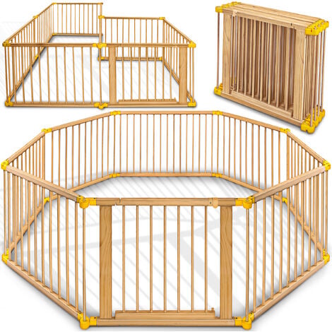 KIDUKU Barrière sécurité bébé pliable 8 pièces  Jaune  720 cm  parc bébé XXL avec porte  forme modulable  protection enfants