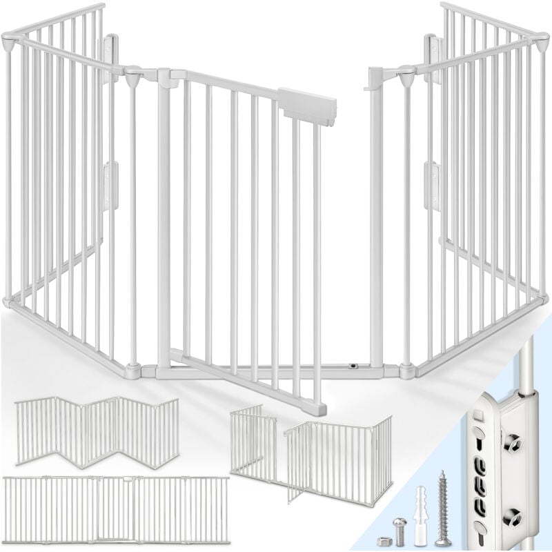 Kiduku - Barrière de sécurité enfant Gris - grande version 305 cm Grille de protection métal - pliable avec porte inclus 5 éléments - Pré-assemblé