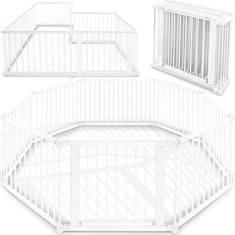 Kiduku - Barrière de sécurité blanc Parc bébé xxl 7,2 mètres, pliant, porte inclus, à 8 pièces, forme individuelle selon votre choix