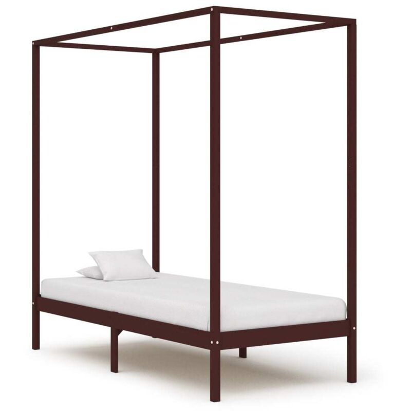 Himmelbett-gestell Dunkelbraun Massivholz Kiefer 90 X 200 Cm Vidaxl