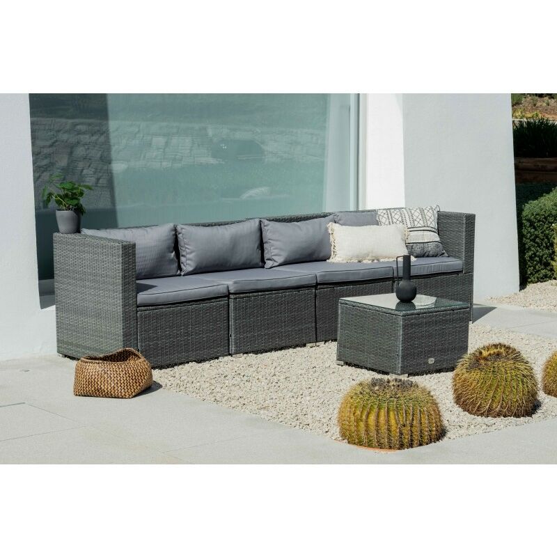 

– Conjunto Set Muebles Jardín y Terraza, 4 plazas, 1 Mesa, Gris, Ratán Sintético, Modular - Kiefergarden
