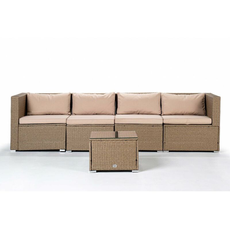 

KieferGarden – Conjunto Set Muebles Jardín y Terraza, 4 plazas, 1mesa, Beige, Ratán Sintético, Modular
