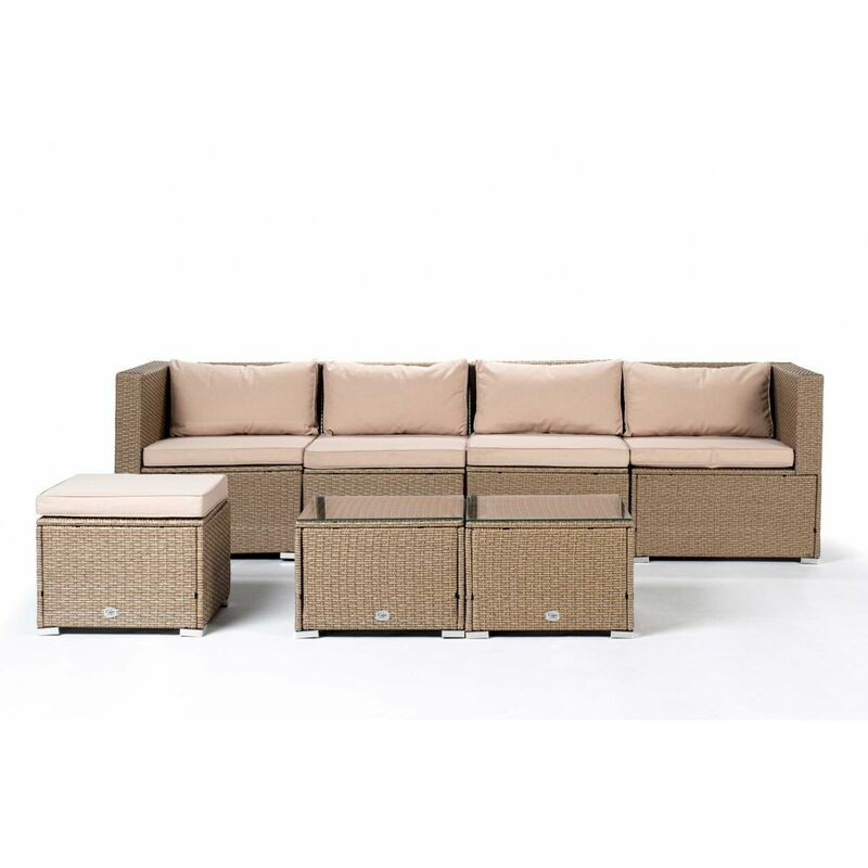 

– Conjunto Set Muebles Jardín y Terraza, 4 plazas, Dos Mesas, Beige, Ratán Sintético, Modular - Kiefergarden