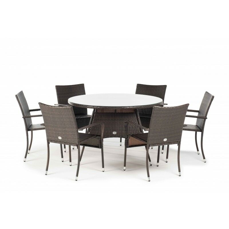 

KieferGarden – Conjunto Set Muebles Jardín y Terraza, 6 plazas, Marrón, Ratán Sintético, Mesa (120x75), Sillas (53x58x85)