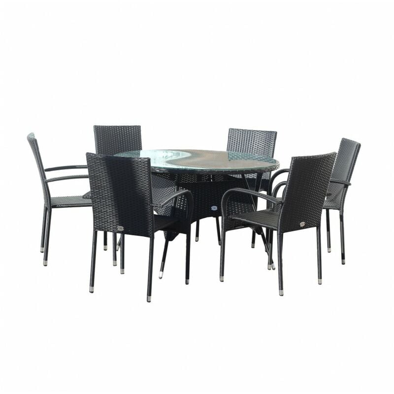

KieferGarden – Conjunto Set Muebles Jardín y Terraza, 6 plazas, Negro, Ratán Sintético, Mesa (120x75), Sillas (53x58x85)