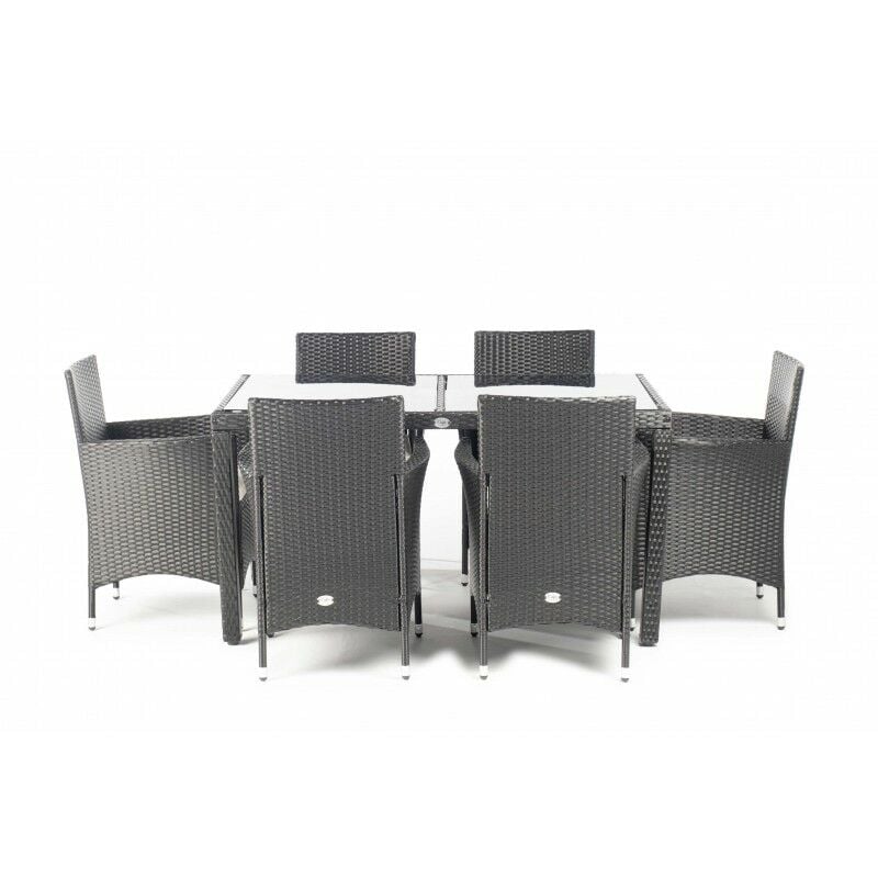 

– Conjunto Set Muebles Jardín y Terraza, 6 plazas, Negro, Ratán Sintético, Mesa (150x90x74), Sillas (62x60x84) - Kiefergarden