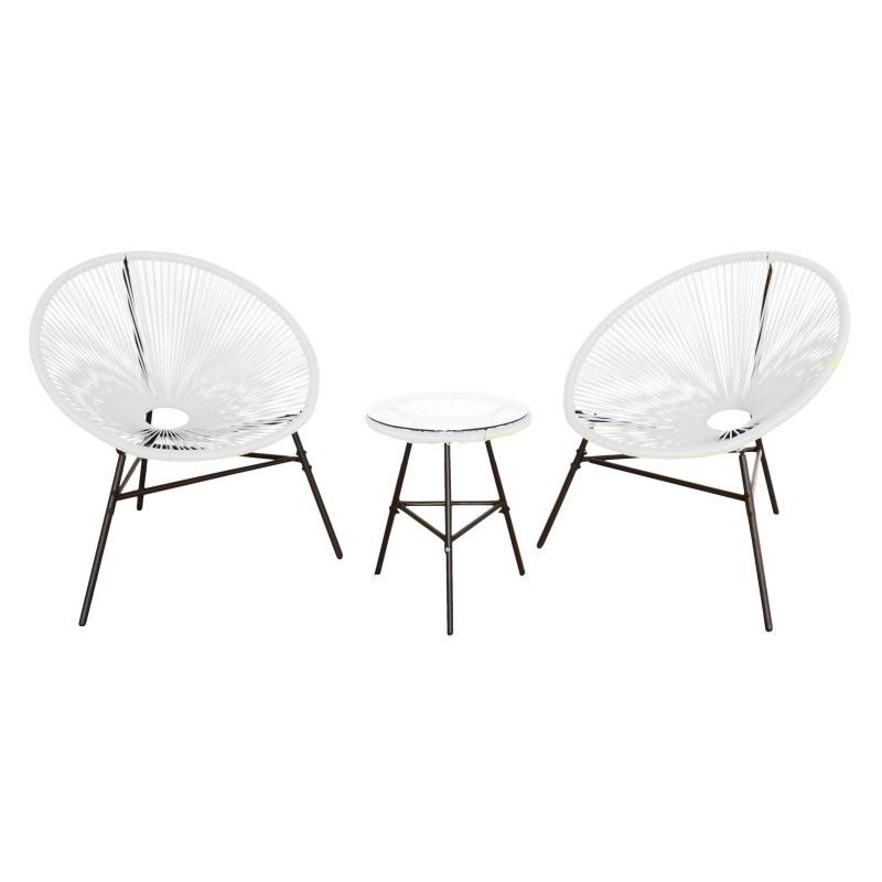 

KieferGarden – Conjunto Set Muebles Jardín y Terraza Acapulco, 2 plazas, Mesa, Blanco, Ratán Sintético, Sillas (80x76x85)