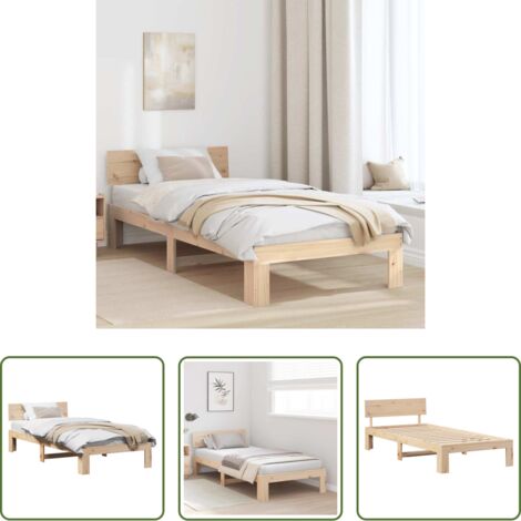 Kieferholz Bett -  Bettrahmen mit Kopfteil Natur 100 x 200 cm Massives Kiefernholz