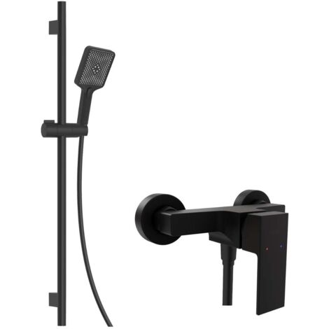 kielle Arkas I - Conjunto de ducha con grifo, barra, flexo y rociador, negro mate 10211SN14