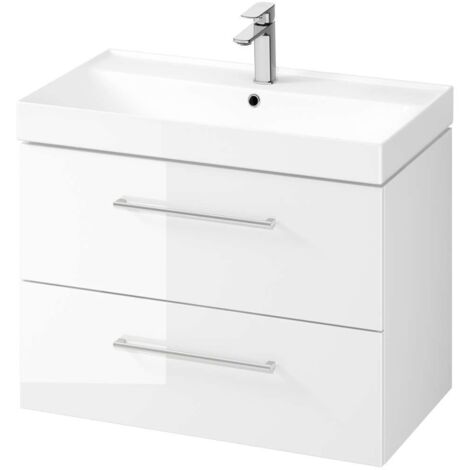 kielle Arkas I - Meuble avec lavabo, 80x57x44 cm, 2 tiroirs, blanc brillant 50011S80