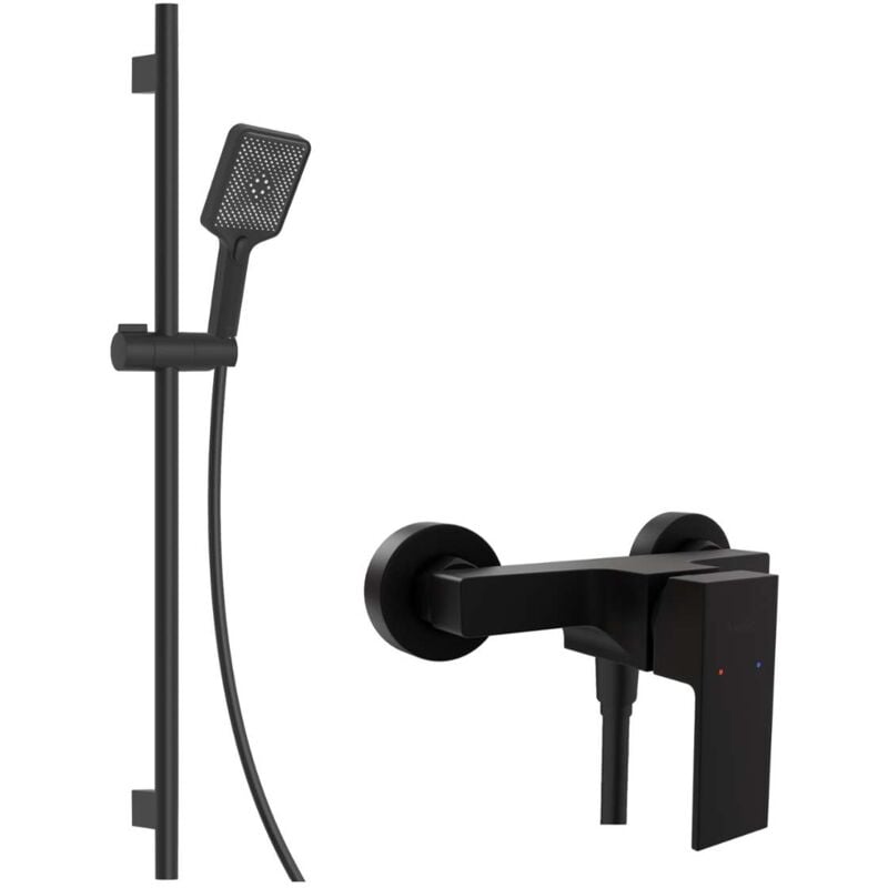 kielle Arkas I - Set de douche avec mitigeur, colonne, flexible et tête de douche, noir mat 10211SN14