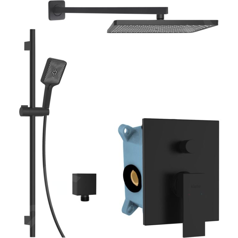 kielle Arkas I - Set de douche avec mitigeur encastré, 2 sorties, avec accessoires et corps d’encastrement, noir mat 20611SP14