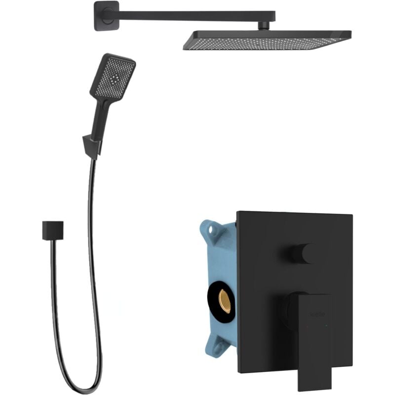 Kielle - Arkas i - Set de douche avec mitigeur encastré, 2 sorties, avec accessoires et corps d'encastrement, noir mat 20611SP24