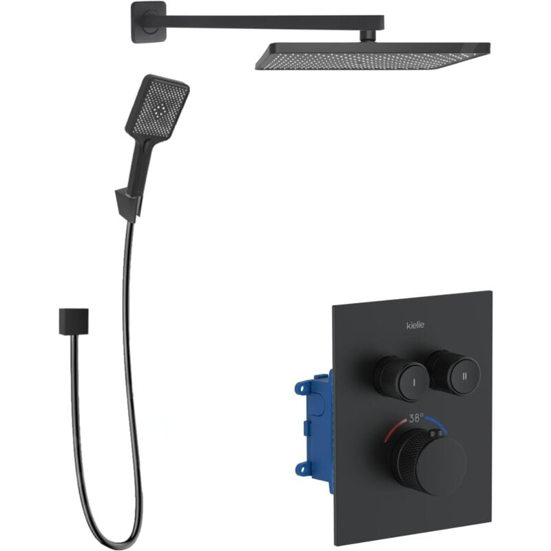 Kielle - Arkas i - Set de douche avec mitigeur encastré, 2 sorties, avec accessoires et corps d'encastrement, noir mat 20611SPT24