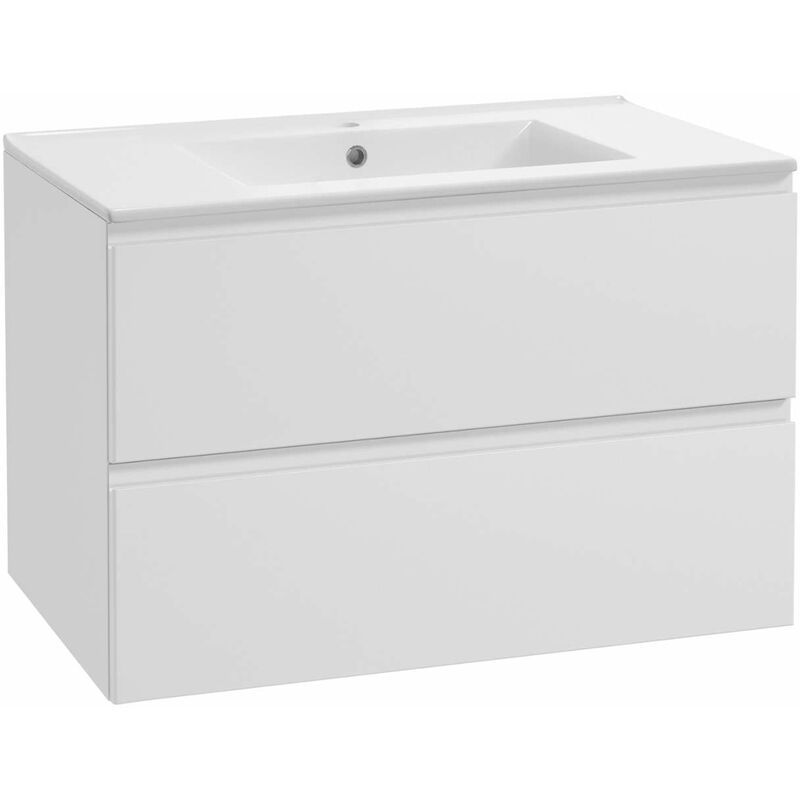 kielle Oudee - Meuble avec lavabo, 80x55x46 cm, 2 tiroirs, blanc brillant 50002S80